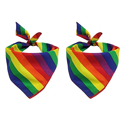 Tinsow 2 Pack Gay Pride Rainbow Bandanas Cotton Handkerchiefs Party Supply Pet Bandana