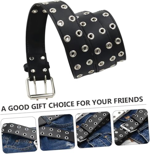 Mens Leather Belt - Fashionable, Versatile, Punk Style, Double Row Holes2