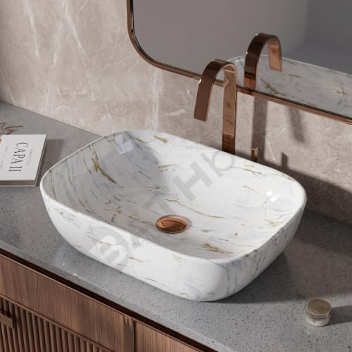 Image of Designer Ceramic Wash Basin For Bathroom | Over Counter Bathroom Basin | Counter Top Bathroom Sink | Wash Basin For Restaurant, Hotel (18 x13 x 5 Inch) (121)