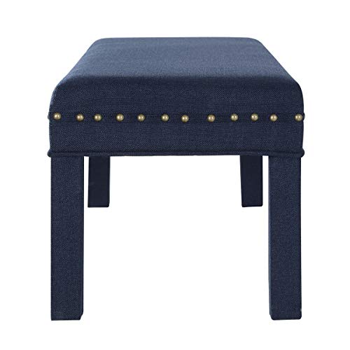 24Kf Upholstered Linen Bed Bench With Nail Head Trim,Padded Tufted Bench -Navy Blue #TOP4