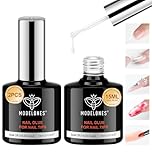 Modelones 9 in One Nail Glue Base Coat Nail Polish Set Brush On Gel Nail Glue 2 Pcs 15 ml for Rhinestone, False Nails, Base Gel, Blooming Nail Art Gel Nail Kit for Acrylic Nails U V Lamp Needed