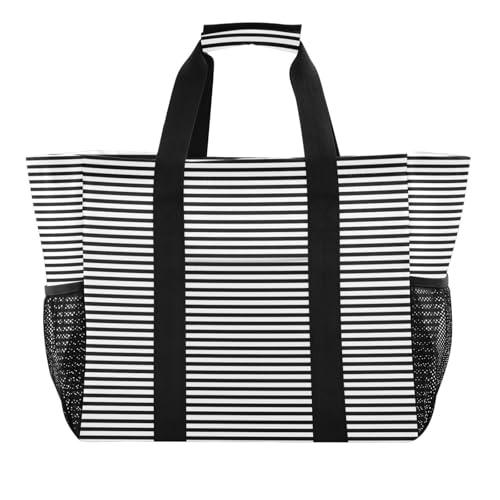 Black White Stripes Large Beach Bag Waterproof Beach Tote Bags for Women Travel Gym Pool