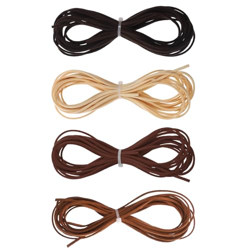 4 Rollen Lederschnur Lederband Kette, 5m x 3 mm Lederband Schnur, Flaches Wildlederband, Vintage Basteln Lederbänder für DIY Armbänder Halsketten Schmuck Kunsthandwerk Geschenke (4 Farben)