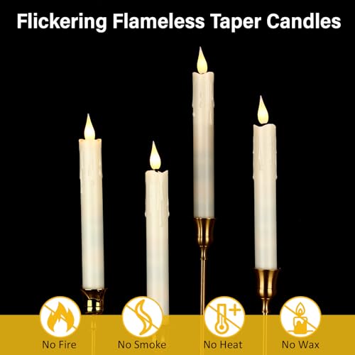 Image of Baquler 24 Pcs 7.5 inch Ivory Flameless Taper Candle LED Stick Battery Operated | Candle Sticks Bulk, No Battery, Flickering LED Candlestick, Window Wedding Halloween Christmas Decor, Plastic