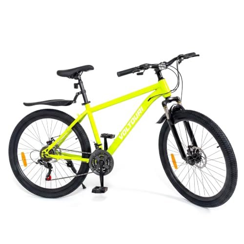 THUNDER Bicicleta de Montaña 26 Pulgadas VOLTOURI – 21 Velocidades, Frenos de Disco, Horquilla con Suspensión, MTB con Guardabarros y Caballete (Verde Lima)