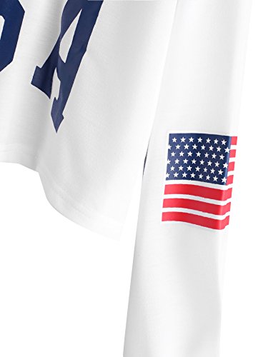 SweatyRocks Women's Casual Letter Print Long Sleeve Crop Top Sweatshirt Hoodies White S