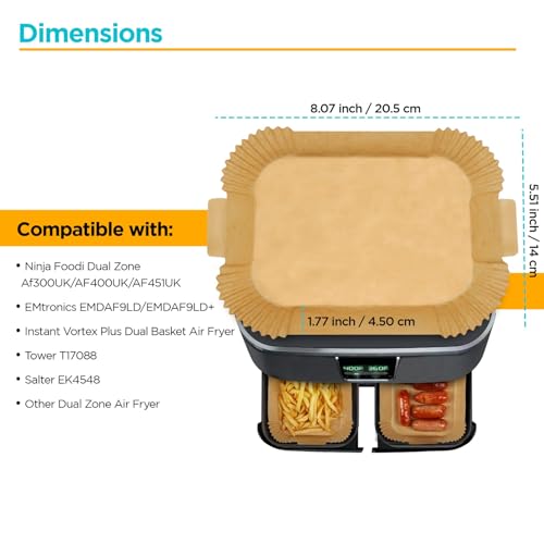 100 Pcs Disposable Ninja Air Fryer Liners for Easy Clean-Up Non-Stick Airfryer Liners for Baking & Cooking Grease-Proof Air Fryer Accessories Compatible with Ninja, Cosori, Tower & Dual Air Fryers