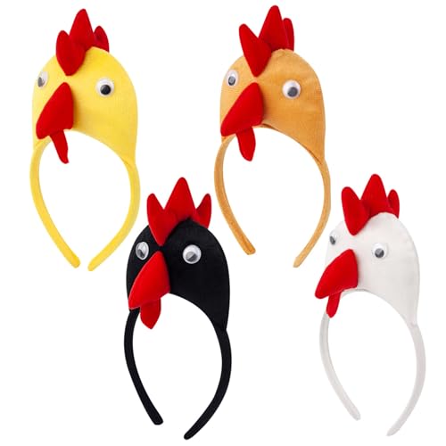 Licsaliwe Chicken Headband Costume, 4PCS 3D Elastic Headband for Kids Birthday Party Cosplay Favors/4.7x9.5 Inch