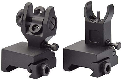 Gocheer Tactical Flip Iron Sight es Compatible con los rieles Picatinny y Weaver, Conjunto de Soporte de mira Delantero y Trasero Negro