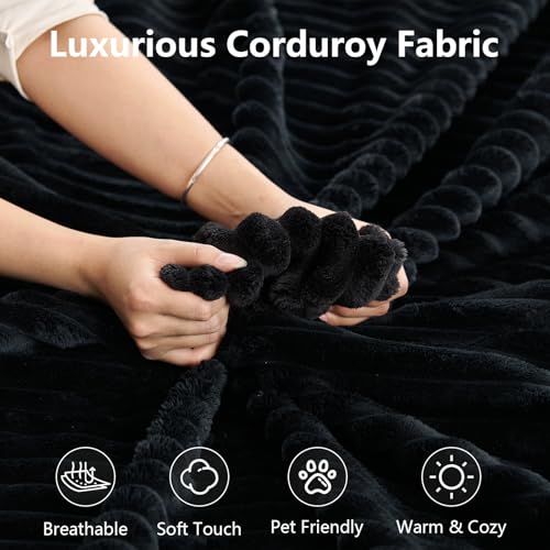 Image of Lakifun 135 inch L-Shape Sofa with Ottoman, Modern Modular Sectional Comfy U-Shape Cloud Couch, Deep Seat, Upholstered Corduroy Sleeper Chaise Longue for Living Room Bedroom, No Assembly Required, Black