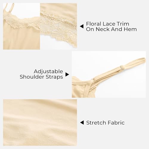 Image of Kate Kasin Women's Adjustable Spaghetti Strap Lace Trim Cami Tunic Tank Top 3PACK