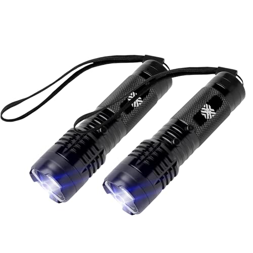 Pain Safari Shockwave Mini Tactical Flashlight | Ultra-Compact Palm-Sized Design | 15 000 Volts & 2 Amps to Deter Attackers | 200-Lumen Flashlight | No License Needed | Rechargeable - Black - 2-Pack