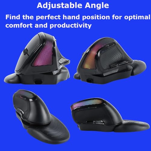 Wireless Mouse Large Angle Adjustable Ergonomic Vertical Upright Carpal Tunnel Ergo Right Hand 6 buttons USB Optical Mice for PC Laptop Computer Macbook Gift,Bluetooth Mouse with Double Click Key
