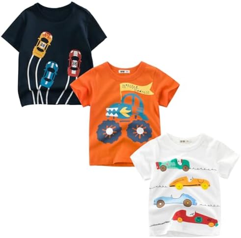 Tshirt Kinder Jungen Kurzarm Cartoon Bagger T-Shirt 3er-Pack Kleinkind Jungs Baumwolle Atmungsaktiv Sommer Oberteile 2-7 Jahre
