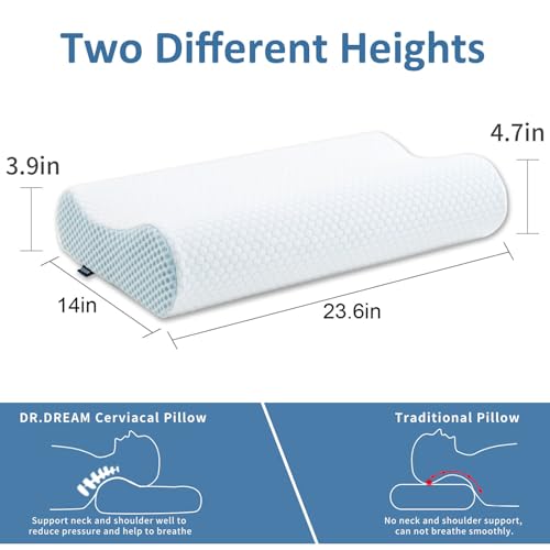 Memory Foam Pillow for Sleeping, Cooling Gel Ergonomic Contour Firmness Bed Pillow for Neck Shoulder Pain Relief, Cervical Orthopedic Pillow for Side, Back and Stomach Sleepers - Thumbnail 2