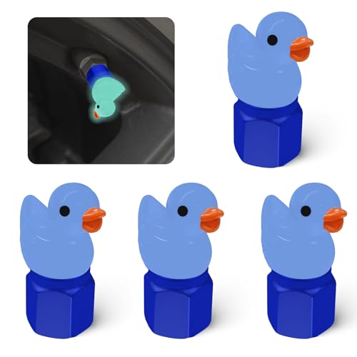 4 Pack Cute Duck tire Valve caps, Glow in The Dark Tire Valve Caps, Interesting and Practical Tire Decoration, Can be Used for Cars, Motorcycles, Trucks, and Bicycles.(Blue)