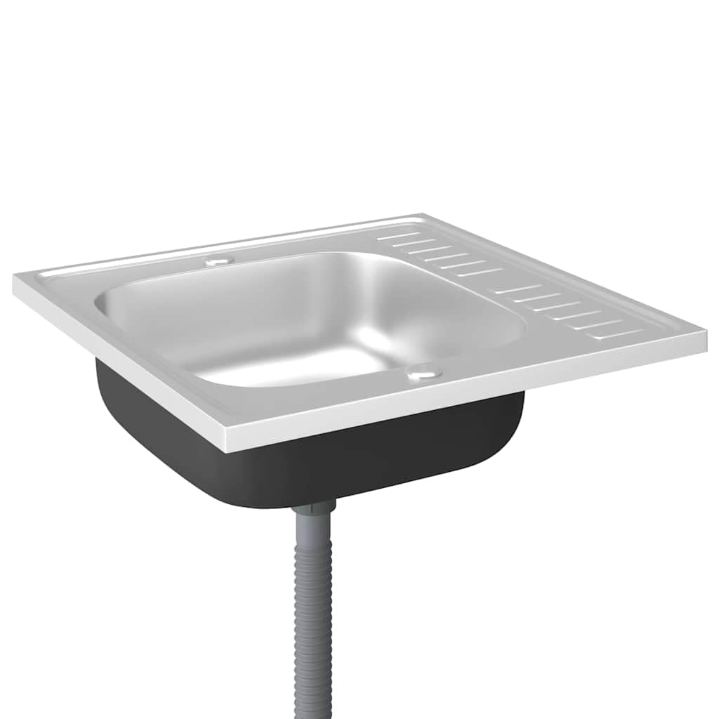 Vidaxl Silver Kitchen Sink With Drainer Set Stainless Steel Kitchen Basin With Overflow Hole Reversible Drainer Sink 600X600x155 Mm