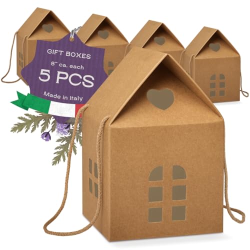 Boxes Craftory Pack of 5 House Shaped Gift Boxes (7.87 x 7.87 x 7.08 inch) - Mansion Boxes Ideal for Christmas Gift Boxes and Christmas Boxes for Treats | Havana