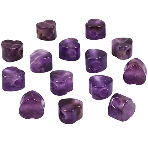 mookaitedecor 12pcs 14mm Heart Shaped Amethyst Large Hole Crystal Beads for Jewellery Making Loose Love Heart Shape Healing Crystal Stone Beads for Crafting European Bracelet Macrame DIY Projects