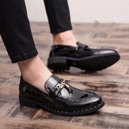 Men's Patent Leather Tassel Loafers Slip-On Dress Shoes Lug Sole Fashion Pointed Toe Walking Casual Formal Business Shoes for Men3