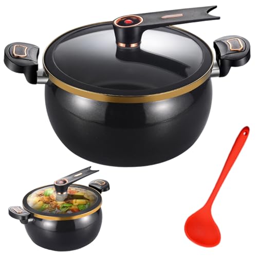 Mini olla a presión 8 l sin estallar calefacción rápida Stockpot con manijas de bloqueo Tapa de vidrio Negro