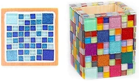 Miniatura 2 de Azulejos de mosaico, azulejos de vidrio, piezas de vidrio de mosaico de cristal brillante, surtido de azulejos cuadrados y triangulares de cristal