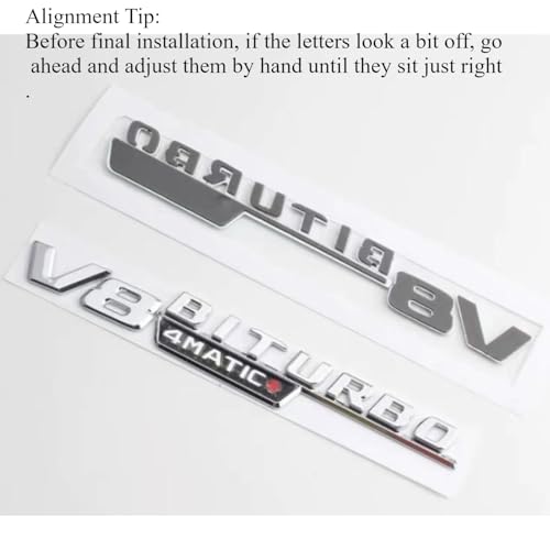 Image of Compatible with V8 BITURBO 4matic+ Emblem|ABS Chrome Letters,Adhesive Backing, No-Tool Install for 2019-2023 Models (G63 /C63 /GLC63)-3D -Style Design & Weatherproof Finish (Black+)