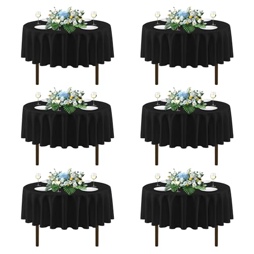 Image of sancua 70 Inch Round Tablecloths Black (Fit 20-58 Inch Tables), 6 Pack