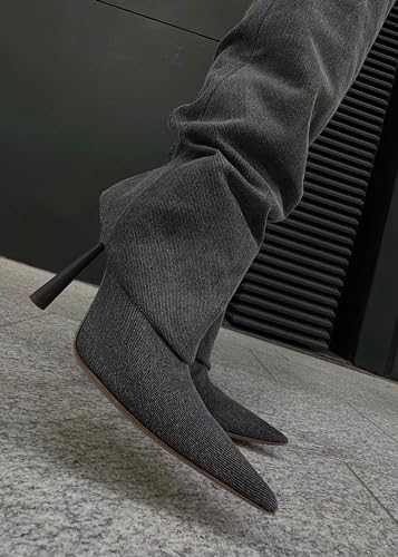 Image of Goolita Fold Over Boots For Women, Pointed Toe Stiletto Heel Knee High Boots Fashion Comfortable Slip On Tall Boots