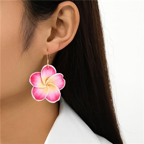 Pink Flower Earrings for Women Boho Floral Dangle Earrings Hibiscus Petal Drop Earring Luau Beach Party Vacation Hawaiian Style Accessories Jewelry ﻿3