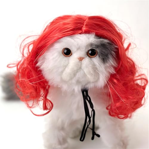 zhendehenziyou Peruca vermelha para cães, fantasias engraçadas, gatos, cosplay, cabelo, decoração pa