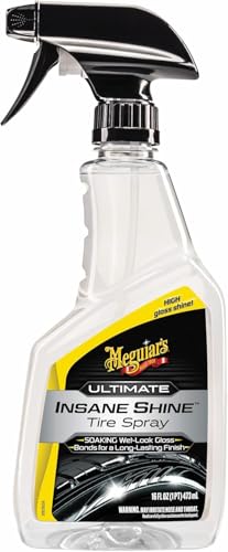 Meguiar’s Ultimate Insane Shine Tire Spray - Premium Tire Dressing that Delivers a Lasting High Gloss Wet Look and is Easy to Use; Advanced Tire Shine that Bonds for a Long-Lasting Finish, 24 Oz Spray
