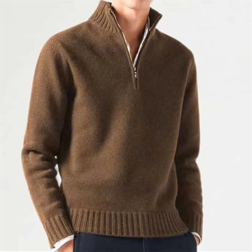 Men's Cashmere Zipper Sweater Winter Fleece Thicker Slim Half Zipper Turtleneck Warm Pullover2