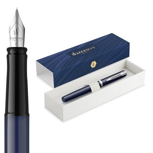 Waterman Impression Stylo plume | Pointe fine avec recharge d'encre bleue | Laque bleue avec garniture plaquée palladium | Boîte cadeau