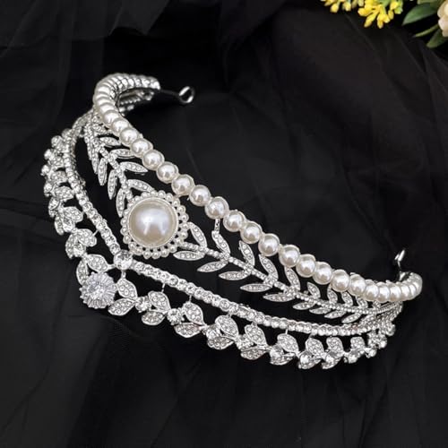 Tiara boda nupcial KICHOUSE para fijar el velo con elegancia y perlas 7