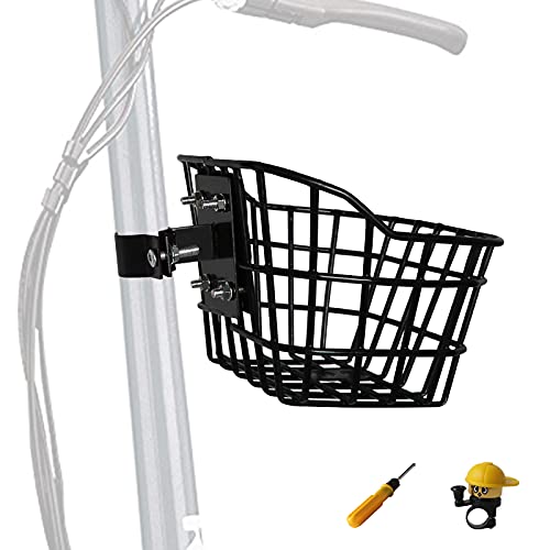 Bike Basket with a Fixed Holder,Kids Small Scooter Tricycle Accessories Kit with Bells Tools,Rust-Resistant Electric Bicycle Front Baskets Accessories for Women and Men