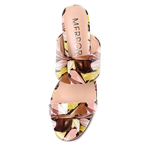 MERRORI Women's Open Toe Patent Slip On Casual Mules Dating Kitten Low Heel Sandals 2 Inch3