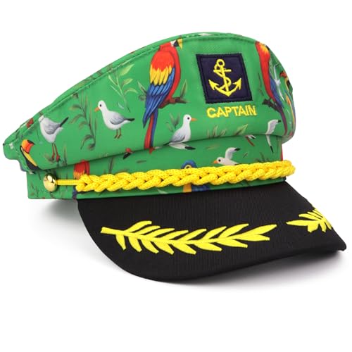 Needzo Tropical Sailor Captain Hat Seagull and Parrot Details Festive Boat Party Costume for Men and Women Adjustable