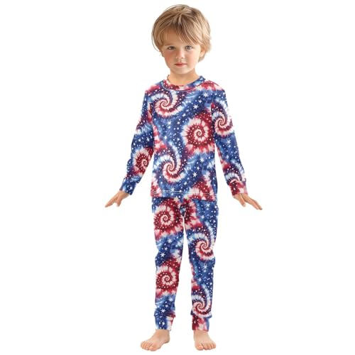 ALAZA Red Blue Tie Dye Star 2 Piece Pajama Set Long Sleeve Top and Pants Sleepwear Unisex3