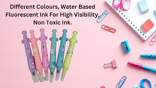 Image of YBN Set Of 6 Pcs Cute Kawaii Injection Shape Different Color Highlighters Office School Supplies Gift, Multicolor