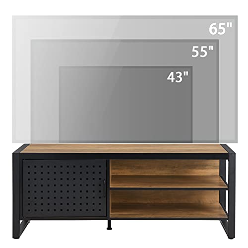 O&K FURNITURE Industrial TV Stand for 55 Inch TV, TV Cabinet with Shelves and Door, Gaming TV Entertainment Center Stand with Storage, Media Console Table for Living Room, Rustic Brown