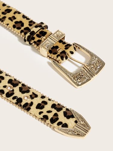 FGSS Women's Leopard PU-Leather-Belt - Fashion Waist Belt with Chic Metal Buckle for Jeans Dress Pants (28"-38")4