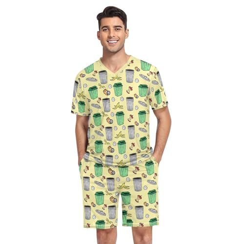 Mens Pajamas Set Summer Short Sleeve Soft Lounge With Pockets