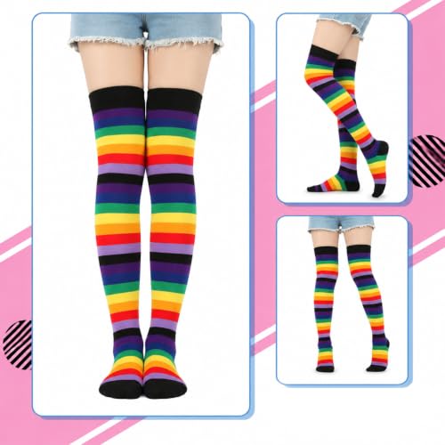 Image of Black and White Striped Arm Leg Warmers Sleeves Set Rainbow Socks Knee High Fingerless Gloves Hand Thigh Warm
