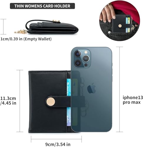 Image of VOGARD Slim Wallet for Women,RFID Blocking Bifold Credit Card Holder with Zipper Coin Pocket,ID Window & Keychain (Black)
