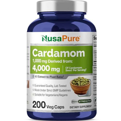 NusaPure Cardamom 4:1 Extract, 1000 mg Equivalent to 4,000mg 200 ...