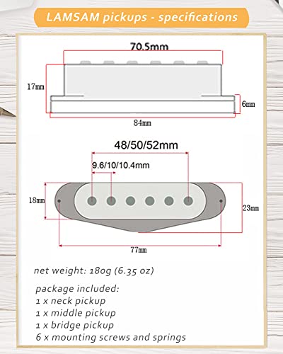 Lamsam Single Coil Pickup Set,Sss Pickups Loaded High-Output Alnico V Maganet Clear Bobbin, Wax Potted Over Wound Pick-Up, Pup Replacement Parts Fit Strat Style 6 String Electric Guitar, Pale Yellow #TOP5