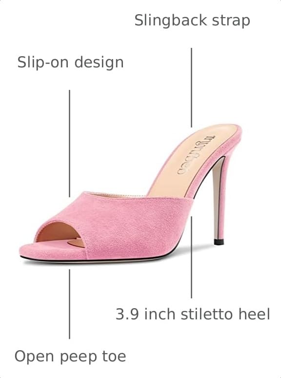 Image of TNYNFBEB Women Stiletto High Heel Peep Open Toe Sandals Slingback Slip-on Wedding Office Cute Basic Classic 3.9 Inches Heels