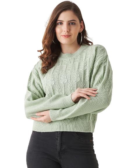 Image of Modeve Self Design Round Neck Casual Women Crop Top Sweater||Winterwear||