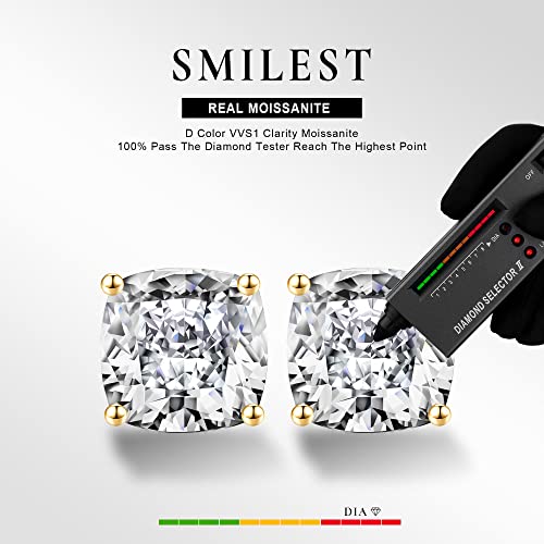 SMILEST 1-3 Carat Cushion Cut Moissanite Earrings for Women Men, D Color VVS1 Clarity Lab Created Moissanite Earrings 14K White Yellow Rose Gold Black Ruthenium Gold Vermeil Moissanite Stud Earrings2